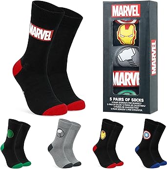 Marvel Mens Socks Soft Breathable Avengers 5 Pack Calf Length Crew Gifts for Men