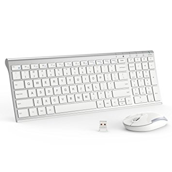 iClever Wireless Keyboard and Mouse Combo - 2.4G Portable Wireless Keyboard Mouse with Rechargeable Battery, Ergonomic Design, Full Size, Slim & Thin, Stable Connection, Adjustable DPI, Silver/White