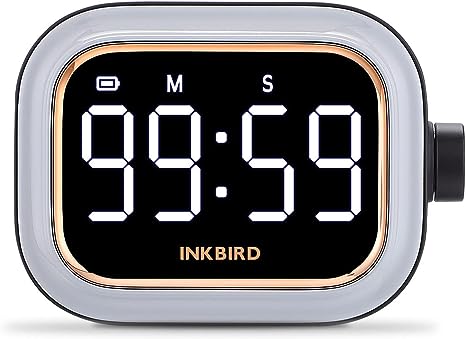 INKBIRD Kitchen Timer, IDT-02 Digital Cooking Timer with Large Backlit LCD Display, USB Rechargeable Battery, Adjustable Loud Alarm, One Button Operation