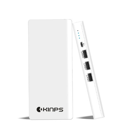 Power Bank, Kinps®13000mAh Fast Portable Charger External Battery with 3 USB Ports- Smart Technology Compatible with Apple & Android Devices(White)