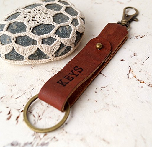 Custom Personalized Genuine Leather Keychain, Engraved Leather Key Chain, Key Fob, 3rd Wedding Anniversary Gift