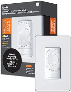 Cync Wire-Free Smart Dimmer Switch   Color Control, White, Bluetooth, Battery Powered, Removeable, Wall Mount, Tunable White Control, Single-Pole-3-Way Replacement