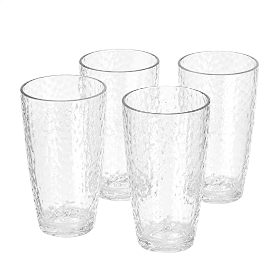 AmazonBasics Tritan Hammered Texture Highball Glasses - 18-Ounce, Set of 4