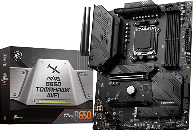 MSI MAG B650 Tomahawk WiFi Gaming Motherboard (AMD AM5, ATX, DDR5, PCIe 4.0, M.2, SATA 6Gb/s, USB 3.2 Gen 2, HDMI/DP, Wi-Fi 6E, AMD Ryzen 7000 Series Desktop Processors)