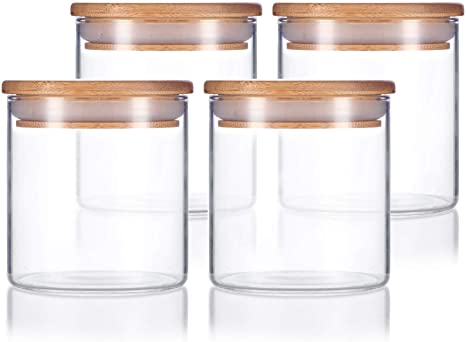 8 oz Premium Borosilicate Clear Glass Jars with Bamboo Silicone Sealed Lid (4 Pack)