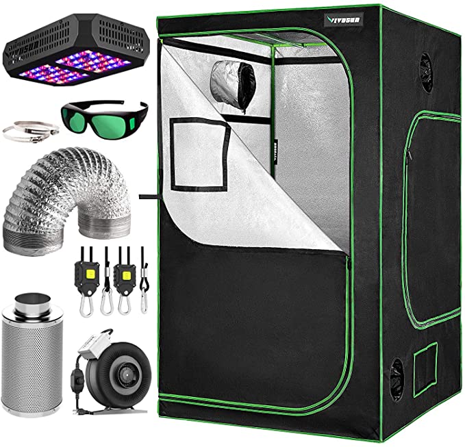 VIVOSUN 48"x48"x80" Grow Tent Bundle, Indoor Tent Complete Kit with Air Filtration Kit, Ducting Combo, 300W Led Grow Light, Glasses, and Rope Hanger