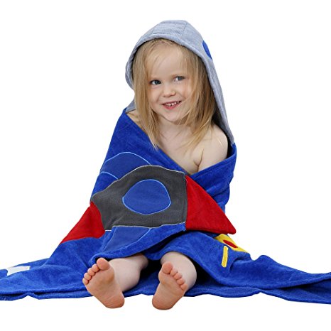IDGIRLS Cartoon Style Hooded Baby Towel Soft Cotton Bathrobe for Boys Girls 0-6 Year Blue