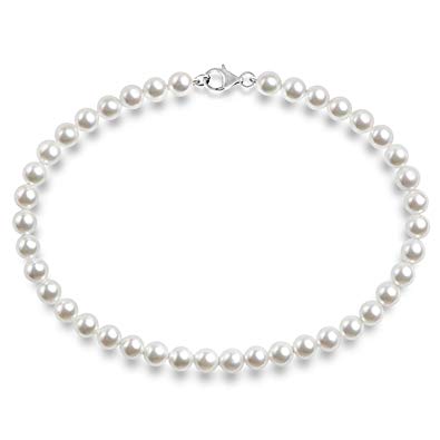 PAVOI Sterling Silver Round White Simulated Shell Pearl Necklace Strand