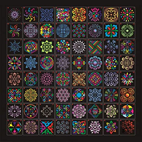 64 Pack Mandala Painting Stencils, BicycleStore Reusable Mandala Dot Painting Templates Floral Dotting Stencils for Painting on Wood, Fabric, Glass, Metal, Walls More DIY Art Projects 3.54 x 3.54 Inch