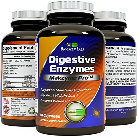 Potent Digestive Enzymes Supplement With Protease Enzyme   Acidophilus   Bromelain Capsules   Lactase Supplements - Break Down Protein   Carbohydrates - Immune System Booster By Biogreen Labs