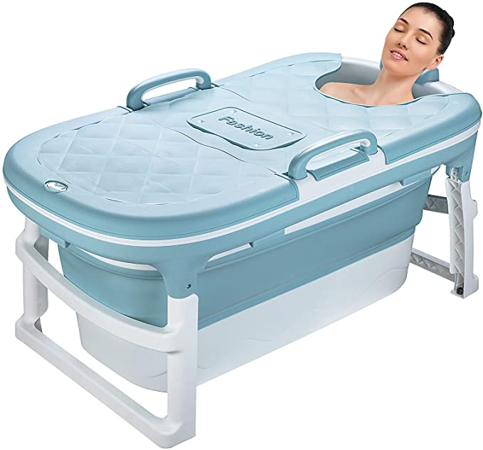 Large Portable Foldable Bathtub Soak 3-Stage Tub for Adult/Children/Toddlers Efficient Maintenance of Temperature Bath Tub SPA & Foot Massage EuroBath Plastic Non-slip Blue & Pink (47inch, Blue)