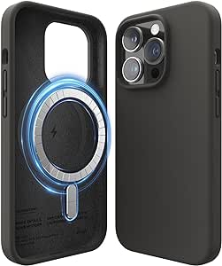 elago Magnetic Silicone Case Compatible with iPhone 14 Pro Case (6.1"), Compatible with MagSafe All Accessories, Built-in Magnets, Premium Liquid Silicone, Protective Cover (Black)