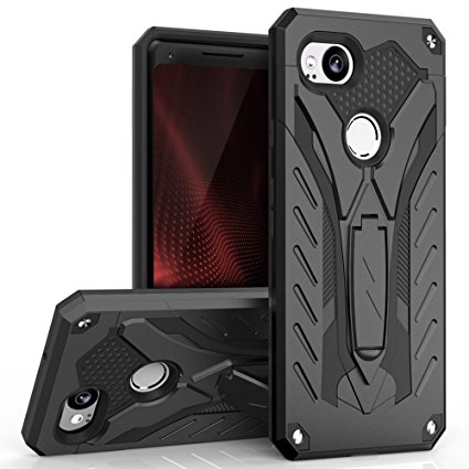 Zizo Static Series Google Pixel 2 Case with Kickstand, Shockproof and Military Grade Drop Tested Black/Black