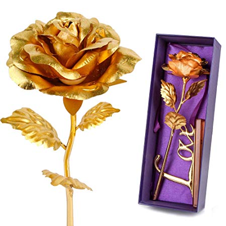 Gold Leaf 24K Gilded Artificial Roses for Thanksgiving Day Mother's Day Valentine's Day Birthday Gift (Gold)