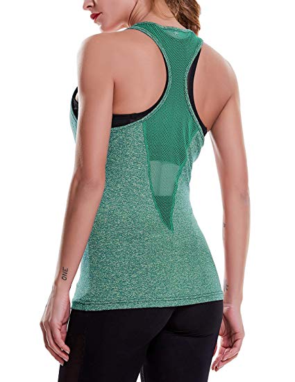 OYANUS Womens Yoga Tops Activewear Running Workout Clothes Quick Dry Sports Gym Shirts Racerback Mesh Tank Tops for Women