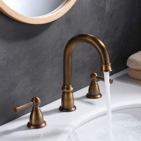 Widespread Bathroom Faucet 3 hole CREA Lavatory Vanity Faucet Tap 2 Handle in Antique Brass Color