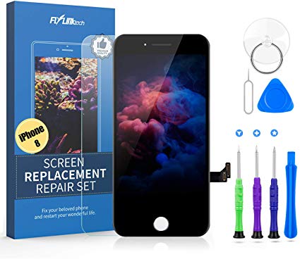 Flylinktech for iPhone 8 Screen Replacement, Compatible with iPhone 8 LCD Screen Replacement & Repair Tool Kit (Black, 4.7Inch, with Model A1863/A1905/A1906)