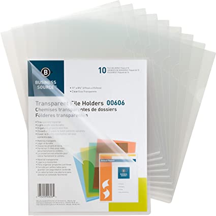 S.P. Richards Company Transparent File Holders, Water Resistant, 11 x 8-1/2 Inches, 10 per Pack, CL (SPR00606)