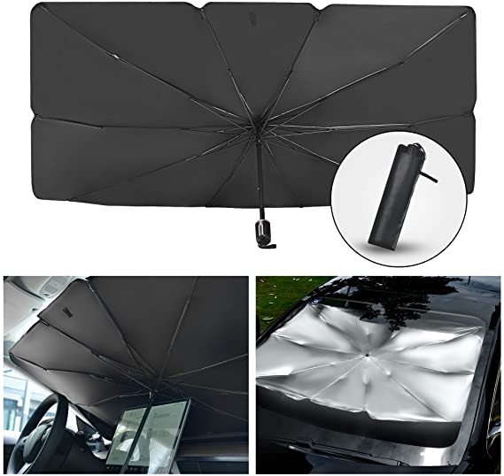Car Sun Shade for Windshield Foldable Sunshades Umbrella for Car Front Windshield, 57 x 31 inch, Easy to Store and Use Protect Vehicle from UV Sun and Heat Fits Windshields of Various Sizes
