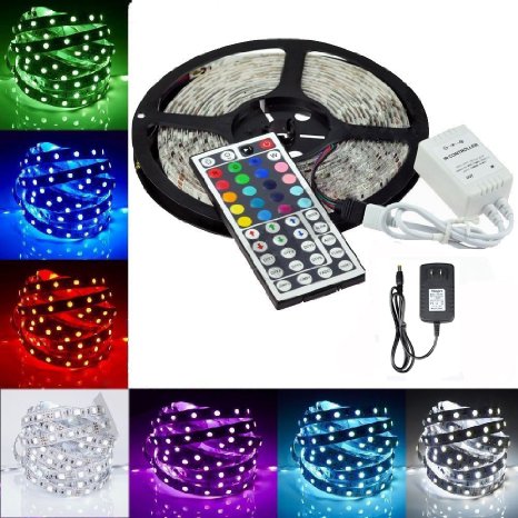 Minger LED Strip Light 16.4ft 150leds RGB SMD 5050 Color Changing Full Kit with 24-keys IR Remote Controller & 2A Power Supply for Home Lighting, Kitchen, Christmas, Indoor Decoration