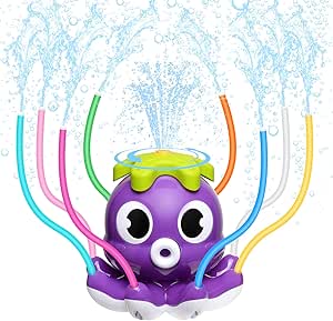 MoKo Water Spray Sprinkler for Kids-Cute Sprinkler with 8 Wiggle Tubes and 2 Hose Clamps Outdoor Sprinklers Summer Octopuses Toys for Garden Backyard Lawn Splashing Fun Toys for Pet Boys Girls, Purple