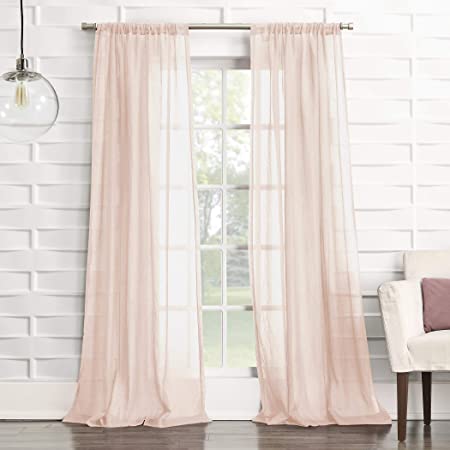 No. 918 Tayla Crushed Texture Semi-Sheer Rod Pocket Curtain Panel, 50" x 95", Blush Pink