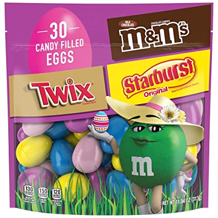 Mars M&M'S, TWIX & STARBURST Chocolate Candy-Filled Easter Eggs Bag, 11.04 oz. 30 Count