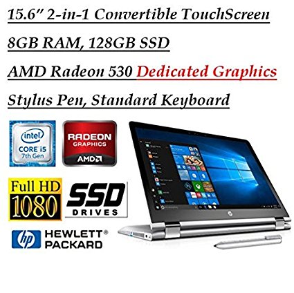2018 Newest Flagship HP X360 15.6 Inch Full HD Touchscreen 2-in-1 Convertible Laptop with Stylus Pen (Intel Core i5-7200U, 8GB RAM, 128GB SSD, AMD Radeon 530 2GB Dedicated Graphics, HDMI, Bluetooth)