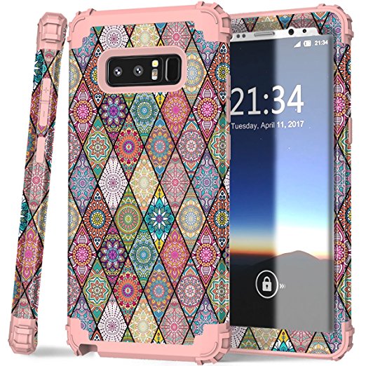 Galaxy Note 8 Case, Hocase Heavy Duty Shockproof Hybrid Hard Shell Silicone Bumper Protective Case with Cute Mandala Flower Pattern Design for Samsung Galaxy Note 8 (2017) - Rose Gold Pink