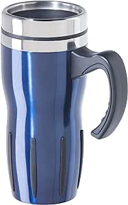 Oggi Multigrip Stainless Steel Thermal Travel Mug - Midnight Blue, 16oz, with slide open lid for hot and cold beverages.