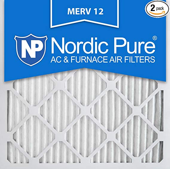 Nordic Pure 24x24x1M12-2 24x24x1 Pleated MERV 12 AC Furnace Filters Qty 2, 24 x 24 x 1, 2 Piece