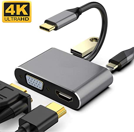 USB Type C to 4K HDMI VGA Adapter, Weton USB C to HDMI, 1080P VGA, USB 3.0, USB C PD Charging (Thunderbolt 3 Compatible)USB-C Multiport Adapter for Mac MacBook Pro, Nintendo Switch, Dell XPS, Samsung