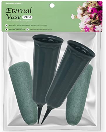 Essentially Yours 7 Inch Memorial Floral Vase with 3 Inch Stakes and Included Foam Inserts (2 Pack) | Keeps Flowers Upright and Healthy, Also For Parties and Outdoor Events
