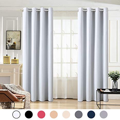 Maevis 99% Blackout Curtains 2 Panels for Bedroom Grommet Top,Light Blocking Draperies Room Darkening Thermal Insulated Window Curtain for Living Room（W52xL63 inch,Greyish White）