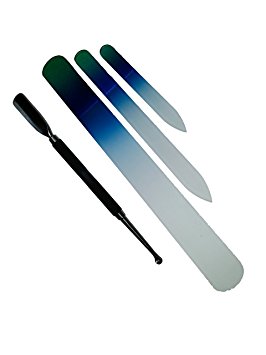Bywabee Nail File Set and Rubber Coated Grip Cuticle Pusher and Spoon Nail Cleaner, 3 Piece