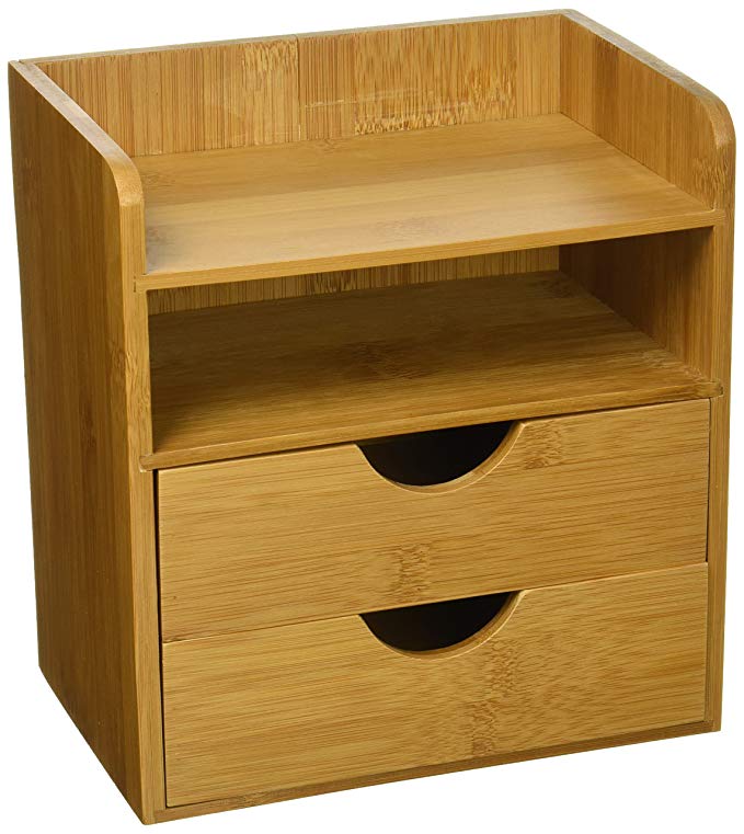 Intriom bamboo 4 Tier Mini Desk Organizer Storage With Drawers 7.5 x 5.1 x 8.2 in (L x W x H)