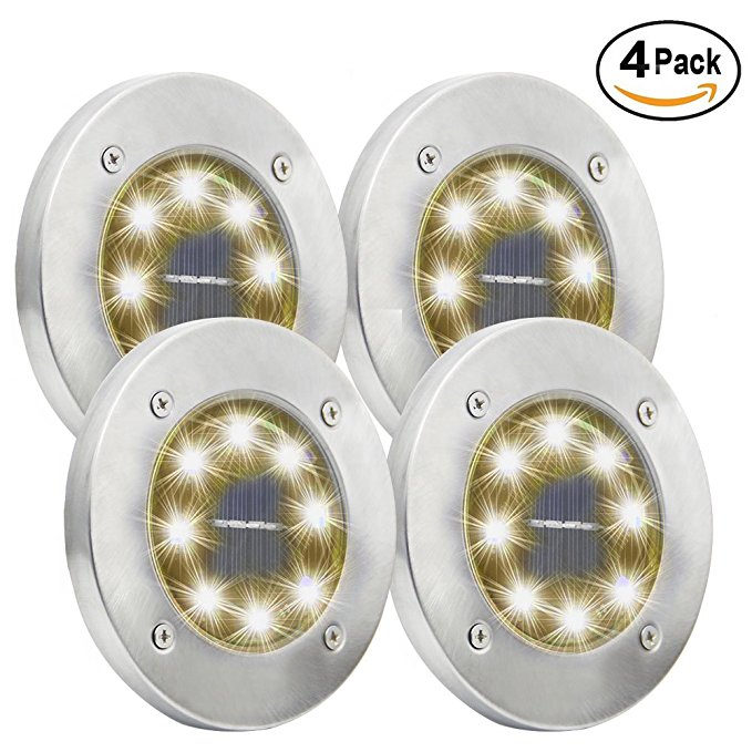 Maggift Solar Ground Lights, 8 LED Garden Pathway Outdoor In-Ground Lights, 4 Pack (Warm White)