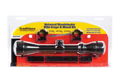 Traditions Performance Firearms Muzzleloader Hunter Series Clam Pack Universal Mount- 3-9x40 Matte Scope, Rings, and Bases for Most Inline Muzzleloaders