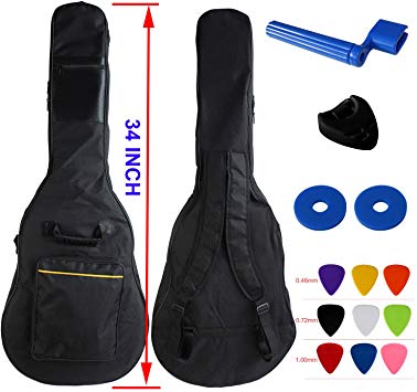 YMC 34 Inch Waterproof Dual Adjustable Shoulder Strap Acoustic Guitar Gig Bag 5mm Padding Backpack with Accessories - For 34" Acoustic Classic Guitar