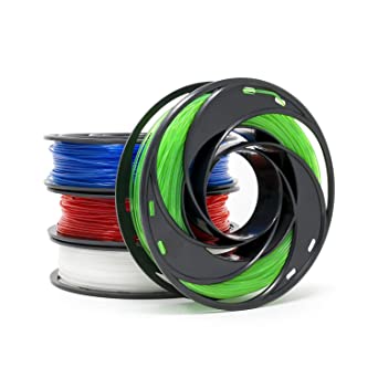 Gizmo Dorks 3D Printer Filament 1.75mm 200g, 4 Color Pack - Flexible Red, Polycarbonate Blue, Nylon Clear, PETG Green