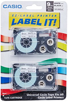 Casio XR-9WE2S 9mm Labeling Tape (Black on White) 2-Pack