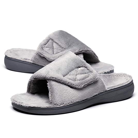 Sollbeam Fuzzy House Slippers With Arch Support Orthotic Heel Cup Sandals For Women
