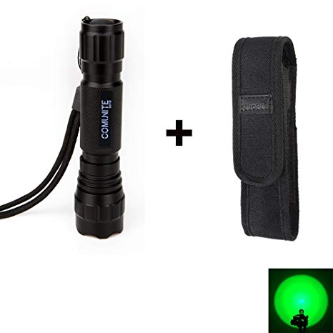 Comunite 1000 Lumen LED Handheld Flashlight Torch Lamp, Green LED Coyote Hog Hunting Light for Outdoor Activities with Holster,Powered By 18650 Battery (Not Included) -Green Light