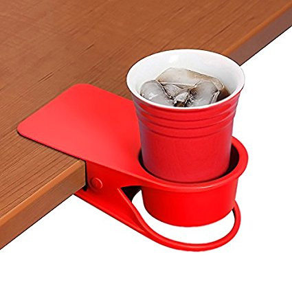 Drinking Cup Holder Clip - Home Office Table Desk Side Huge Clip Water Drink Beverage Soda Coffee Mug Holder Cup Saucer Clip Design, Red