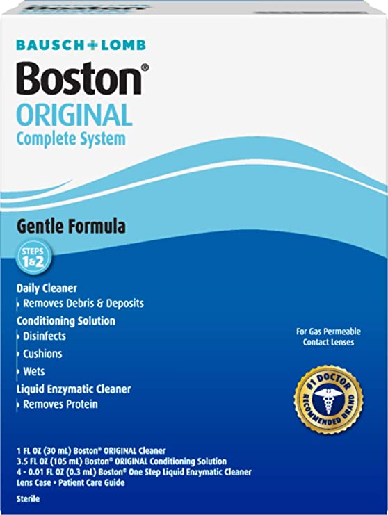 Contact Lens Solution by Boston, Boston Original Complete System for Gas Permeable Contact Lenses, 1 Fl Oz Original Cleaner, 3.5 Fl Oz Solution, 5 One Step Liquid Enzymatic Cleaners and 1 Lens Case