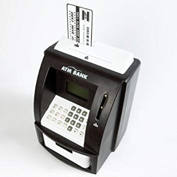 Mini Bank ATM Savings Machine - Accepts Notes - Mini Bank Card & Pin - Built In Alarm Clock -