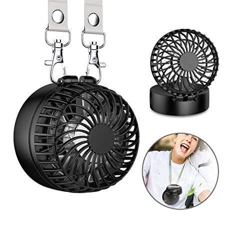 EasyAcc Battery Operated Necklace Fan Rechargeable Personal Fan with 2600mAh Battery and 3 Setting 6-18H Working Hours 180° Rotating Free Adjustment for Camping/Outdoors/Travel – Black