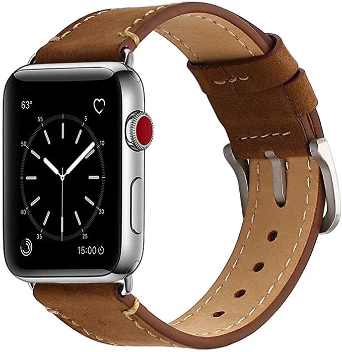 Mkeke Compatible with Apple Watch Band 38mm Genuine Leather iWatch Bands Vintage Coffee