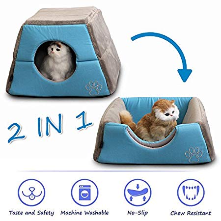 PET GROW 2 in 1 Cat Bed Cave House for Hamster Squirrel Small Animal, Cozy Pet Cat Sofa- Fade Resistance, Non Skid Kittens Bed Cat Condo Pet Bed