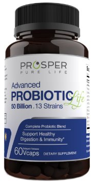 Probiotics Supplement 50 Billion CFUs 13 Strains - 2 Months Supply - 60 Time Released Capsules - One Capsule Per Day Replenish The Good Bacteria Probiotics For Women And Men By Prosper Pure Life